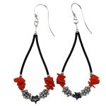 El Coral Earrings Red Coral Chips, Hematite Star and Rubber Drop Shape