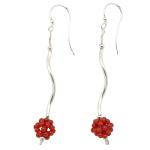 El Coral Earrings Red Coral 2mm Balls with Silver and Sphere 10mm