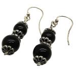 El Coral Orecchini Agata Nera 8/10mm. Coppette Argentate e Gancio in Argento