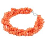 El Coral Bracciale in Corallo Rosa lavorazione a tubetti forati di traverso tre fili chiusura Argentata
