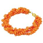 El Coral Bracciale in Corallo Rosa lavorazione tubetti forati di traverso tre fili chiusura Dorata
