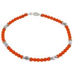El Coral Bracciale Corallo Rosso Pallini da 3mm. con Elementi e Chiusura Argentati Lunghezza 19cm.