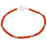 El Coral Bracelet Red Coral Balls with Zamak Little Flowers