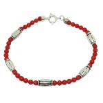 El Coral Bracciale Corallo Rosso Pallini da 3mm. con elementi e Chiusura Argentati Lunghezza 19cm. 