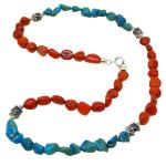 El Coral Collar Coral Rojo Bolas Barrocas y Turquesa Piedras con 4 Bolas Hematita
