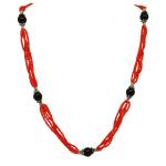 El Coral Collar Coral Rojo Bolitas y Bolas Ágata Negra 5 Tiras