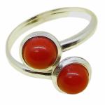 Coralli di Sardegna Ring Red Coral Double Cabochon 5mm and Silver, Adjustable