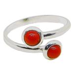 Coralli di Sardegna Red Coral Ring 2 Cabochon 4mm. in Silver