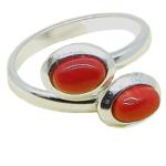 Coralli di Sardegna Red Coral Ring 2 Cabochon 4x6mm. Silver