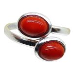 Coralli di Sardegna Ring Red Coral Double Cabochon 5x7mm and Silver, Adjustable