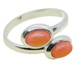 Coralli di Sardegna Pink Coral Ring 2 Cabochon mm. 4X6 in Adjustable Size Silver