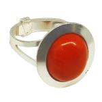 Coralli di Sardegna Ring Silver and Red Coral Oval Cabochon 10x12 mm. Adjustable