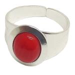 Coralli di Sardegna Ring Red Coral Cabochon 8x10mm with Silver Setting 6mm Width