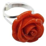Coralli di Sardegna Ring Red Coral in Rose Shape 20mm with Silver Setting, Adjustable
