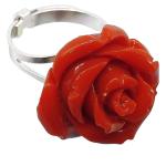 Coralli di Sardegna Ring Red Coral in Rose Shape 22mm with Silver Setting, Adjustable