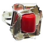 Coralli di Sardegna Red Coral Ring 8x10mm. in Silver Adjustable Size