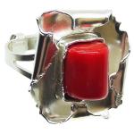 Coralli di Sardegna Anillo Coral Rojo 8x10mm. en plata tamaño ajustable