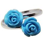 Coralli di Sardegna Ring Turquoise 2 Roses and Silver, Adjustable