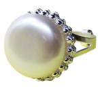 Coralli di Sardegna Ring White Akoya Flat Pearl and Silver Filigree Balls, Adjustable