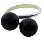 Coralli di Sardegna Anillo Ágata Negra Doble Bola 8mm con Plata, Ajustable