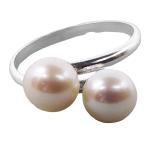 Coralli di Sardegna Ring White Pearls Double Ball 7mm with Silver, Adjustable