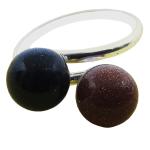 Coralli di Sardegna Ring Goldstone and Blue Goldstone Balls 8mm with Silver, Adjustable