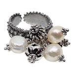 Coralli di Sardegna Pearls Ring Dots Pendants Filigree Silver Burnished Adjustable