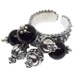 Coralli di Sardegna Ring Black Agate Balls with Old Silver Filigree Adjustable