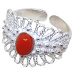 Coralli di Sardegna Filigree ring with Perforated Leaves Red Coral 4x6mm Adjustable