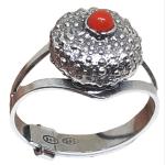 Coralli di Sardegna Anillo de coral rojo 3 mm Erizo de mar de plata bruñida