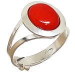 Coralli di Sardegna Ring Silver and Red Coral Oval Cabochon 8x10 mm. Adjustable