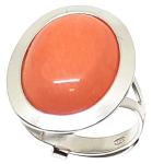 Coralli di Sardegna Ring Silver and Pink Coral Oval Cabochon 13x18 mm. Adjustable