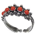 Coralli di Sardegna Anillo Coral Rojo Bolas 3mm Filigrana Plata Bruñida Ajustable