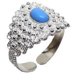 Coralli di Sardegna Turquoise Cabochon Ring 4x6mm Silver Filigree Adjustable Setting