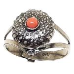 Coralli di Sardegna Sea urchin burnished silver ring with adjustable pink coral