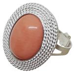 Coralli di Sardegna Ring Pink Coral Cabochon 10x14mm, Silver Side 5 turns Adjustable