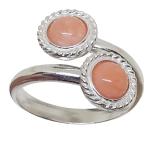 Coralli di Sardegna Anillo Coral Rosa 2 Cabujones 5mm y Borde Delicado Plata, Ajustable