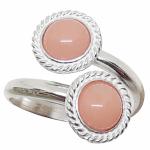 Coralli di Sardegna Pink Coral Ring 2 Cabochon 6mm. Sardinian silver filigree