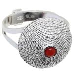 Coralli di Sardegna Ring Red Coral Ball and Silver Filigree Curved Spiral Adjustable