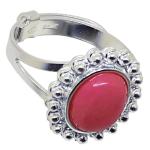 Coralli di Sardegna Ring Pink Coral Cabochon and Silver Filigree Balls Adjustable