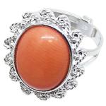 Coralli di Sardegna Anello Corallo Rosa 12x16mm. Filigrana Argento onde Misura Regolabile 