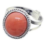 Coralli di Sardegna Ring Pink Coral Cabochon and Silver Filigree Delicate Side Adjustable