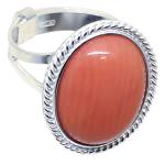 Coralli di Sardegna Anillo Coral Rosa Cabujón 12x16mm, Borde Delicado Filigrana Plata Ajustable