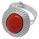 Coralli di Sardegna Anillo Coral Rojo Cabujón 10x14mm, Borde Plata 5 vueltas Ajustable