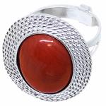 Coralli di Sardegna Ring Red Coral Cabochon 12x16mm, Silver Side 5 turns Adjustable