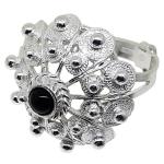 Coralli di Sardegna Black Agate Ring 4mm Silver Filigree Spirals Adjustable Balls 6,3gr