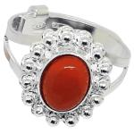 Coralli di Sardegna Anillo Coral Rojo Cabujón 6x8 y Bolitas en Filigrana de Plata Ajustable