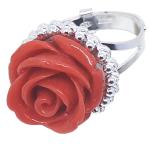 Coralli di Sardegna Red Coral Flower Ring 16mm Sardinian Filigree Silver Adjustable Balls