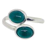 Coralli di Sardegna Ring Green Agate Double Cabochon 5x7mm and Silver, Adjustable