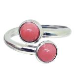 Coralli di Sardegna Anillo Coral Rosa Cabujón Doble 5mm y Plata, Ajustable